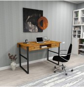 Resim WOODFACE Allen Ofis Çalışma Masası 120x60 Doğal Ahşap Demir Iskelet Özel Tasarım Meşe Renk 