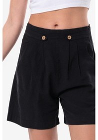 Resim Eliş Şile Bezi Bitez Keten Düğmeli Yazlık Şort Siyah Syh-siyah Siyah 