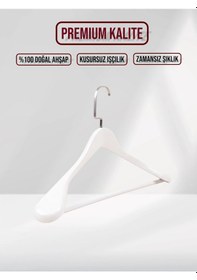 Resim Beyaz Ahşap Nikel Lama Kancalı Pabuçlu Takım Elbise Askısı 10 Adet Beyaz 