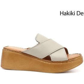 Resim Gönderi(R) Gönderi R Krem Dolgu Taban Hakiki Deri Terlik Krem 