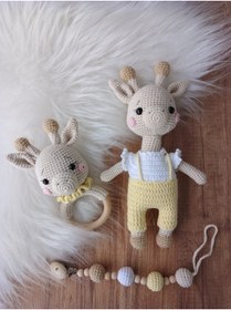Resim Zey's Amigurumi Amigurumi zürafa yenidoğan set uyku arkadaşı çıngırak emzik zinciri 