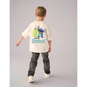 Resim Little Aden Erkek Çocuk Stitch Baskılı Oversize Pamuklu Yazlık Tişört 