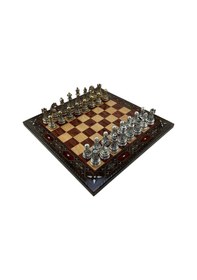 Resim Gifthome Premium Battal Boy Metal İşlemeli Klasik Satranç Takımı Ve El Yapımı Düz Masif Ahşap Satranç Tahtası 