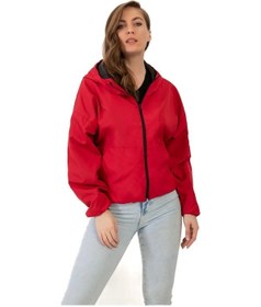 Resim Spor Kadın Su Yeşili Kapüşonlu Su Ve Rüzgar Geçirmez Oversize Yağmurluk - Rüzgarlık Kırmızı 