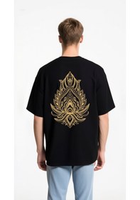 Resim Lotus Oversize Unisex T-shirt Siyah 