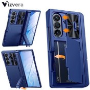 Resim Honeybeeshop Samsung Galaxy Uyumlu Z Fold 7 Kraliyet Mavisi Cüzdan Kılıf Kart Tutucu Çivili Stand Koruyucu Film 