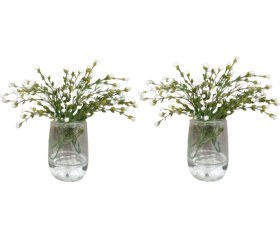 Resim 2 Adet Vazo Dahil,vazoda Çiçek,beyaz Yapay Çiçek,vazo Dekoratif Beyaz İncili 8x8x16cm Çok Renkli 