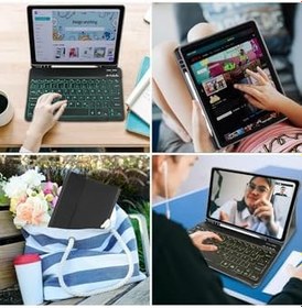 Resim m.tk moveteck Samsung Galaxy Tab S6 Lite P610 10.4 inç Tablet ile Uyumlu Klavyeli Kılıf, Bluetooth, Kalem Bölmeli, Stand, Manyetik, Siyah 