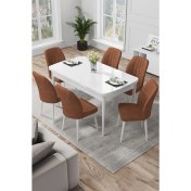 Resim Canisa Concept Par Serisi 70 x 114 Cm, Açılabilir Mdf Mutfak Masa Takımı, Beyaz Masa ve 6 Sandalye 