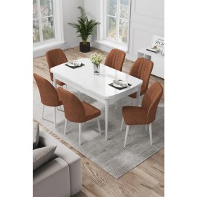 Resim Canisa Concept Par Serisi 70 x 114 Cm, Açılabilir Mdf Mutfak Masa Takımı, Beyaz Masa ve 6 Sandalye 