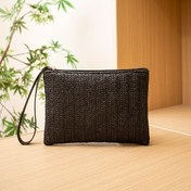 Resim Kadınların Siyah Dokuma Fermuarlı Çantası - Yaz, Plaj ve Günlük Durumlar İçin İdeal, Dayanıklı Polyester Astar, Rahat Aksesuar|Dokuma Dokusu|Fermuarlı Kapanış 