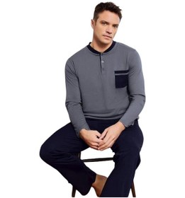 Resim Pijamoni Erkek %100 Pamuk Penye Mevsimlik Uzun Kollu Pijama Takımı 6840 Füme 