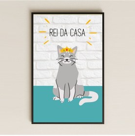 Resim Rei Da Casa Yazılı Taçlı Kedi İllüstrasyon Pleksi Tablo 