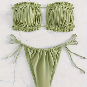 Resim Kadın Moda Piliseli Tankini Mayo Takımı 