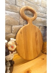 Resim Ahşap Saplı Yuvarlak Pizza Sunum Kesme Tahtası 