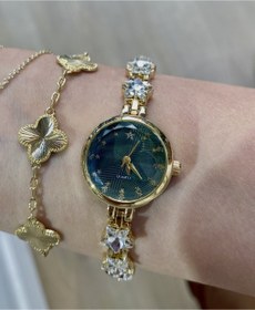 Resim Leylak Takı Star içi yeşil gold renk çelik saat 