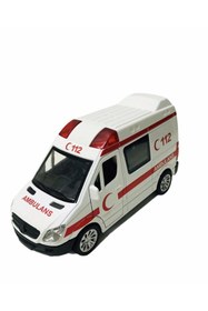 Resim LABİRENTMARKET Kutulu Kapıları Açılan Metal Çek Bırak Pilli Sesli Işıklı Ambulans 13 Cm 