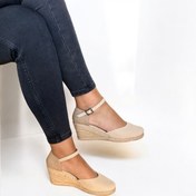 Resim Y&D Shoes Kadın Keten Dolgu Topuk Espadril – Arkası Hasırlı Yazlık Sandalet 