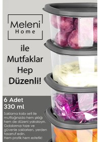 Resim Meleni Home Buzdolabı Düzenleyici Mikrodalga Difriz Kare Erzak Gıda Saklama Kabı Seti Antrasit 330 ML 6'lı Gri 