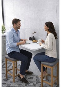Resim 60x110 Cm 4 Köşe Oval Mat Beyaz Duvara Monte Kırma Katlanır Yemek Masası 