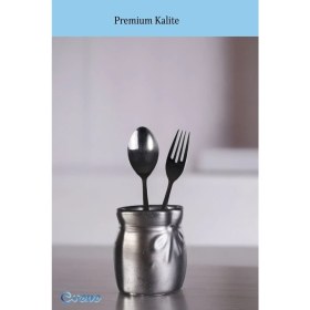 Resim Tezgah Üstü Kaşıklık Dekoratif Dik Kaşıklık Silindir Kaşıklık Siyah Renk Model 8 