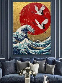 Resim Japon Dalgası Gemi Çizimi Dekoratif Kanvas - Mdf Ahşap Tablo 