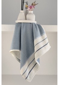 Resim İndigo Mavi Çizgili El/yüz Havlusu - Ipliği Boyalı Yüz Havlusu 