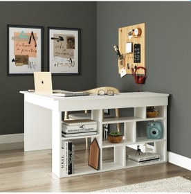 Resim Robinhome Robin Home Boston Kitaplık Raflı Çalışma Masası Ofis Masası Beyaz 