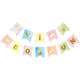 Resim Beysüs Makaron Gold Altın Yaldızlı İyiki Doğdun Yazılı Karton İpli Yazı Banner 