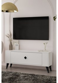 Resim 1377dd Retro-1 Tv Sehpası Beyaz-siyah 