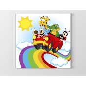 Resim Deniz Çerçeve Gökkuşağı ve Hayvanlı Araba Tablosu-Çerçevesiz - 60 x 60 