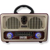 Resim Kahverengi Ahşap Görünümlü Bluetooth Radyo, Usb, Sd Kart, Kumandalı, Şarjlı ve Pilli 