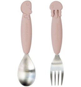 Resim Done By Deer - Sea Friends - Paslanmaz Çelik Çatal Ve Kaşık Seti - Pembe 