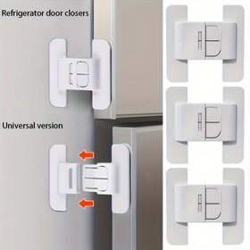 Resim 2 adet buzdolabı kapısı kapatıcı güvenlik tokası ile, bulaşık açılmasını önleyen cihaz, evrensel çift tokalı tasarım, delme gerektirmez, güvenlik sağlar (çift taraflı bant dahil) 