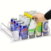 Resim Beyaz Bar Buzdolabı İçecek Düzenleyici, Çift Seviyeli Bölücüler ve Soda Kutusu Dağıtıcısı ile - Kutular ve Şişeler için Kolay Erişim için Yerden Tasarruf Sağlayan Tasarım, İçecek Depolama|Modern İçecek Tutucu|Dayanıklı Plastik 