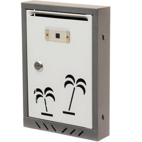 Resim EYM Beyaz-Gri Palmiye Desenli Metal Posta Kutusu 