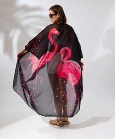 Resim Assema Kadın Rahat Kesim Şifon Kimono - Siyah Çok Renkli 
