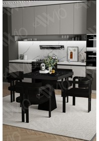 Resim Avvio Sirius Lake Mdf Ayak Tokyo Demonte Sandalye 80x80 Yemek Masası Mutfak Masası 4 Kişilik Siyah Mermer 
