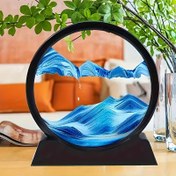 Resim Oturma Odası, Ofis, Çalışma İçin Mavi ve Beyaz Kıvrımlı Desenli Lüks Otomatik Akışkan Kum Saati - Elektriksiz, Dayanıklı Plastik Modern Dekor - Şık Fonksiyonel Ev Aksesuarı 
