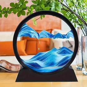 Resim Oturma Odası, Ofis, Çalışma İçin Mavi ve Beyaz Kıvrımlı Desenli Lüks Otomatik Akışkan Kum Saati - Elektriksiz, Dayanıklı Plastik Modern Dekor - Şık Fonksiyonel Ev Aksesuarı 