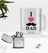 Resim Bk Gift Kişiye Özel Babamı Seviyorum Cam Kupa Bardak Benzinli Metal Çakmak Seti 