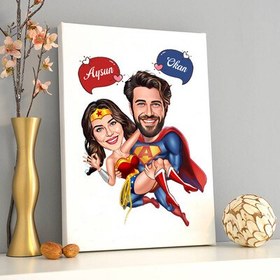 Resim Süper Kahraman Aşıklar Karikatürlü Kanvas Tablo 