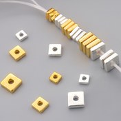 Resim 200 Adet/100 Adet Kare Aralık Boncuk Dekoratif Boncuk Retro El Yapımı Delikli Gümüş Renkli Düz Delikli Gevşek Boncuklar DIY Kolye, Bilezik ve Anahtarlık Aksesuarları için Takı Seti 