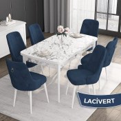Resim Canisa Concept Noa Serisi,80 x 132 cm Açılabilir Mdf Masa,beyaz Mermer Desen Mutfak Masa Takımı, 6 Sandalye Gümüş Halkalı 