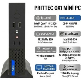 Resim Prittec OX1 Q7-TH610Lİ5124008008 i5-12400 32 GB 1 TB SSD Dos Mini PC 