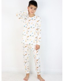 Resim Harika Kids Erkek Çocuk Baskılı İnterlok Kumaş Uzun Kollu Pijama Takımı Beyaz - Gri 