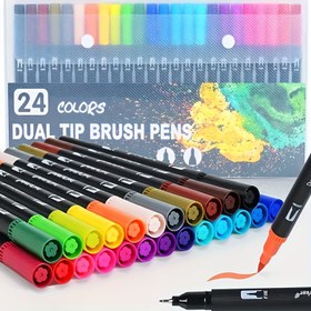 Resim Çift Başlı Sulu Boya Kalemi - Canlı Renk Seti, resim yapma ve el işleri için mükemmel | Canlı Palet | Dayanıklı Plastik Kalem, Suluboya Malzemeleri 