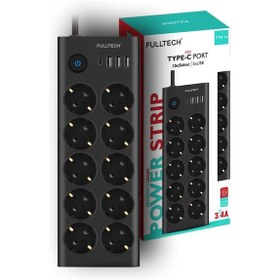 Resim Type-c Port Girişli Akım Korumalı 10'lu Priz, 3 Usb, 1 Type-c Giriş, Isıya Dayanıklı, Ftr-14 Grup Priz, Çoklu Uzatma Kablo Siyah 1 