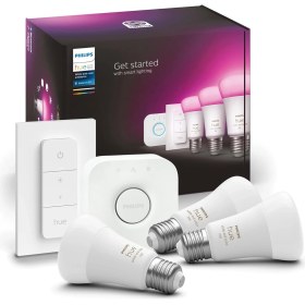 Resim Philips Huewca 9-75W Renkli Akıllı Başlangıç Seti 3'lü Kumandalı E27 Bluetooth Özellikli 
