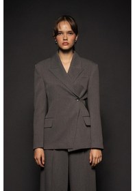 Resim Kadın Antrasit Asimetrik Kruvaze Blazer Antrasit 